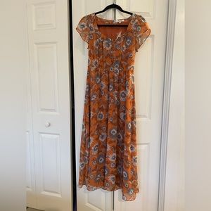 NWT Madewell Sheer Sleeve Button Front Midi Dress in Gathered Blooms